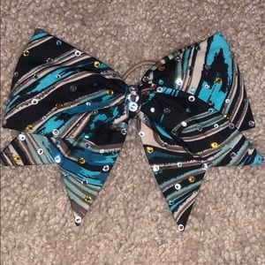 Black/ blue/ brown marble cheer bow
